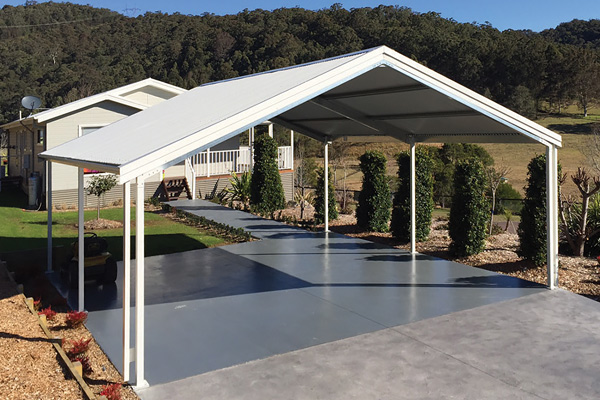 Double carport with open gables at either end in COLORBOND steel surfmist