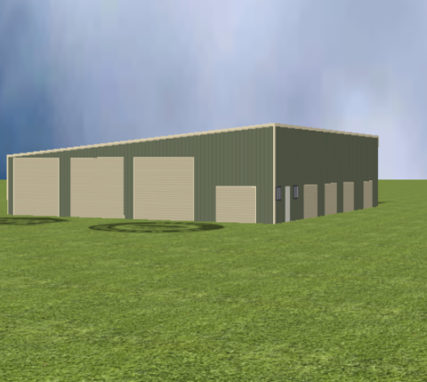 Industrial warehouse render with 5 degree skillion roof