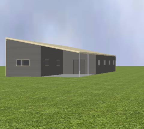 Office Building with 11 degree skillion roof with 11 degree lean to