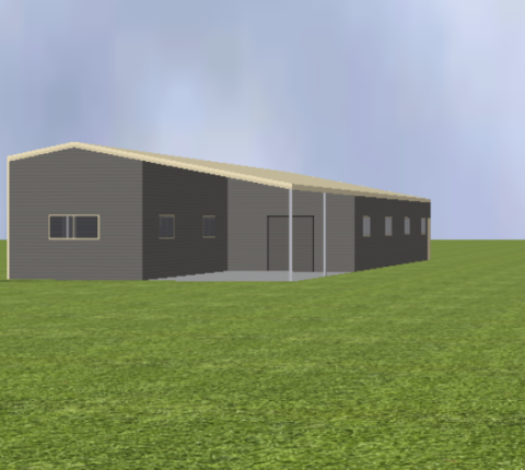 Office Building with 11 degree gable roof with 11 degree lean to